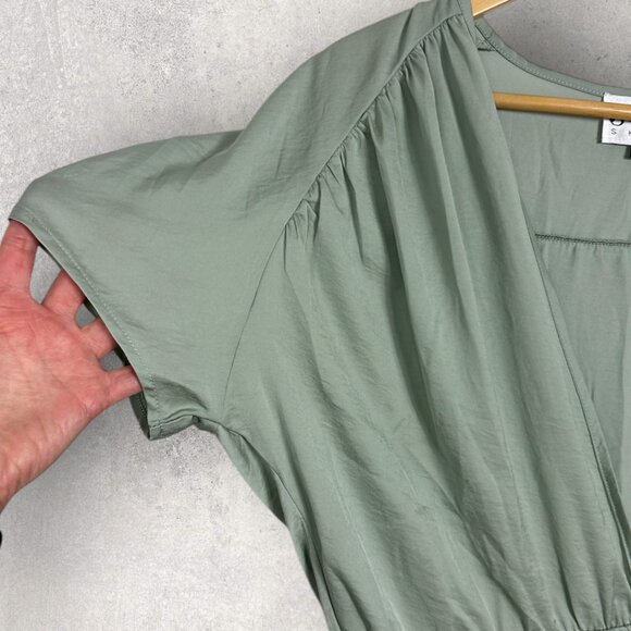 Saboskirt Sage Green Satin Short Sleeve Plunge V-Neck Romper Womens Medium Boho - Picture 6 of 11